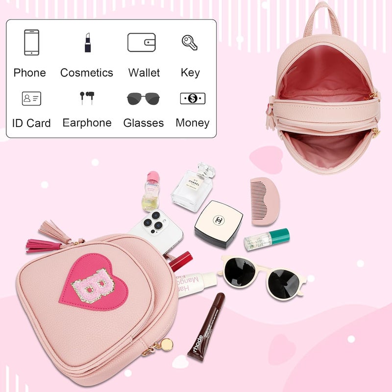 CLOUDWINGS Girls Initial Mini Backpack Gifts for Kid Toddler Little Girl Teen Small Cute Heart Backpack Purse Preschool Kindergarten Bookbag，Pink-B - Image 5